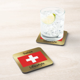 Switzerland Flag+Text Coaster