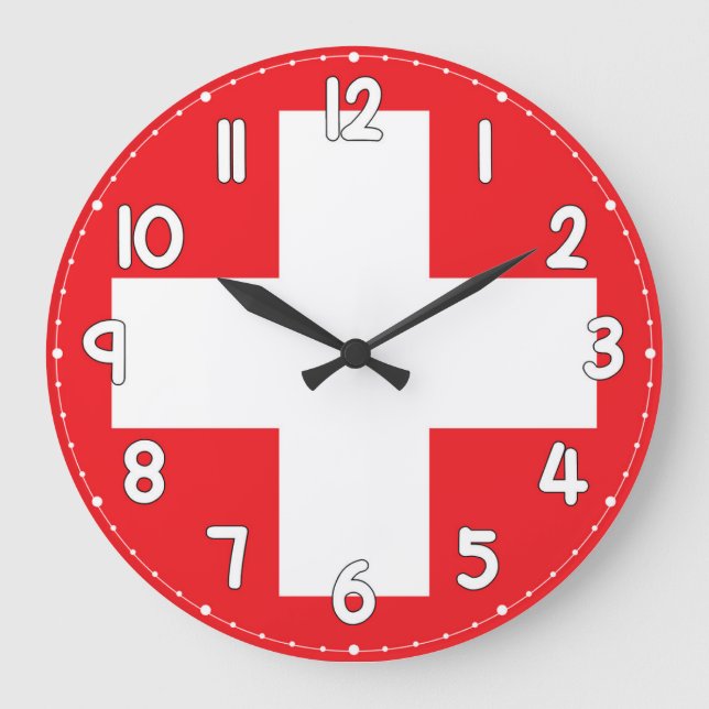 Switzerland Flag Wall Clock Patriotic Swiss Decor (Front)