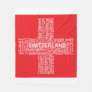 Switzerland Flag Word Cloud Fleece Blanket