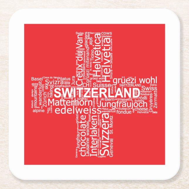 Switzerland Flag Word Cloud Square Paper Coaster (Front)
