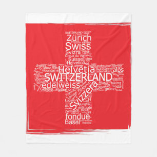 Switzerland Flag Word Cloud Vintage Fleece Blanket