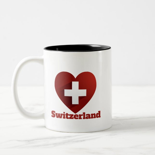 Switzerland Heart Flag  Two-Tone Coffee Mug (Left)