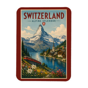 Switzerland Illustration Travel Art Vintage Magnet