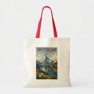 Switzerland Illustration Travel Art Vintage Tote Bag