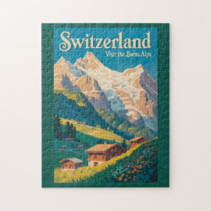 Switzerland Landscape Illustration Travel Art Jigsaw Puzzle