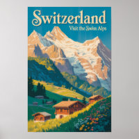Switzerland Landscape Illustration Travel Art