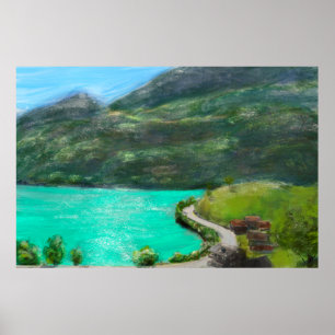 Switzerland landscape oil pastel painting  poster