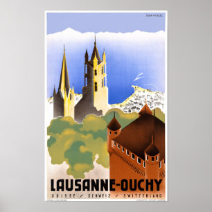 Switzerland Lausanne Ouchy Vintage Travel Poster