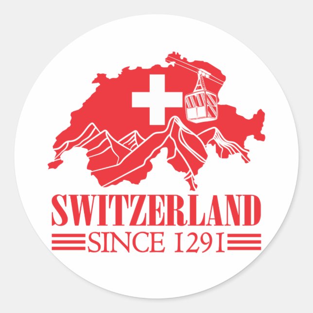 Switzerland Map Flag Since 1291 Mountains Classic Round Sticker (Front)