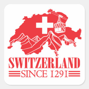 Switzerland Map Flag Since 1291 Mountains Square Sticker