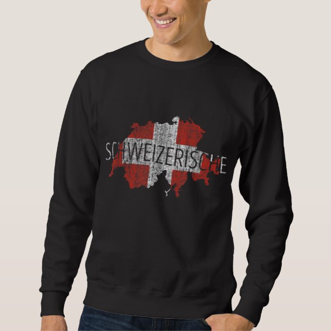 Switzerland Map Flag Souvenir - Distressed Schweiz Sweatshirt (Front)