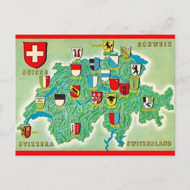  Switzerland Map Postcard (Front)