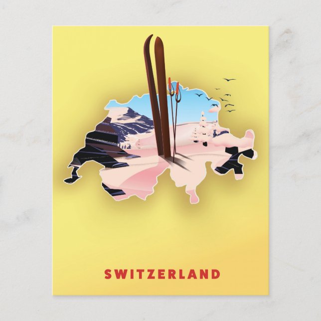 Switzerland map Ski travel poster. (Front)