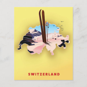 Switzerland map Ski travel poster.