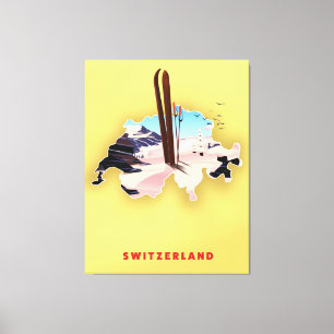Switzerland map Ski travel poster. Canvas Print