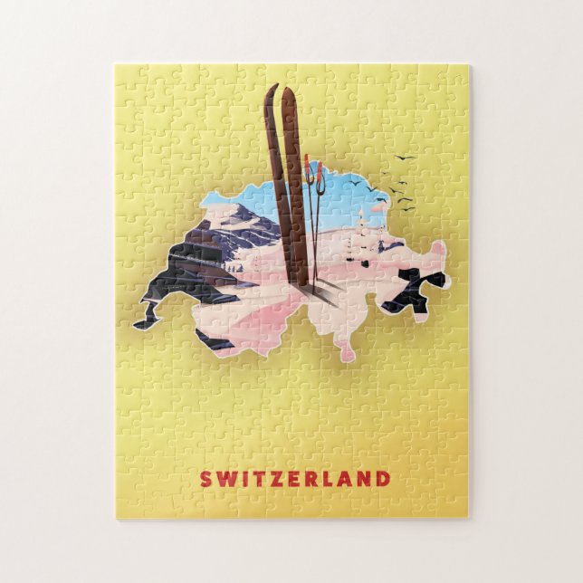 Switzerland map Ski travel poster. Jigsaw Puzzle (Vertical)