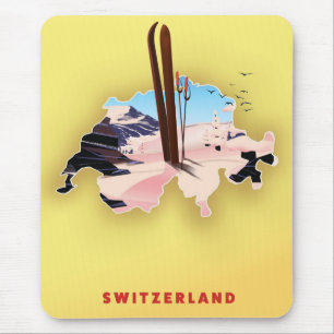 Switzerland map Ski travel poster. Mouse Pad