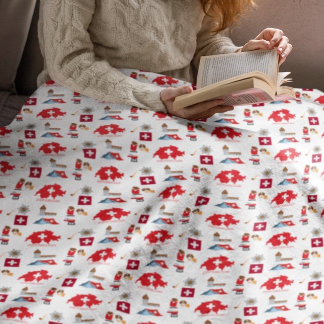 Switzerland Map & Swiss Travel Icons  Fleece Blanket (Creator Uploaded)