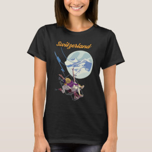 Switzerland Moonlit Ski Retro Travel T-Shirt