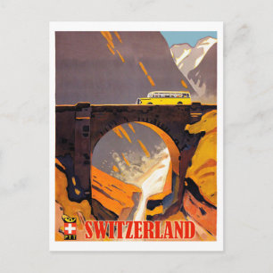Switzerland mountains, vintage airline travel postcard