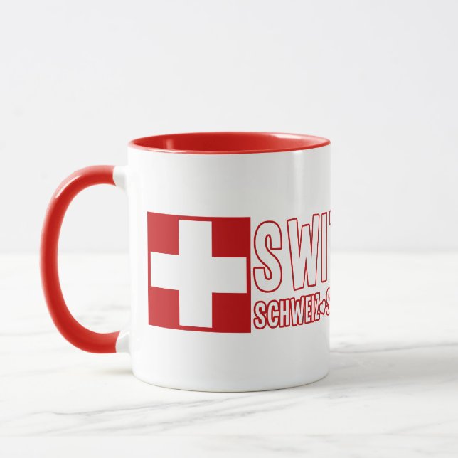 SWITZERLAND mugs – choose style & colour (Left)