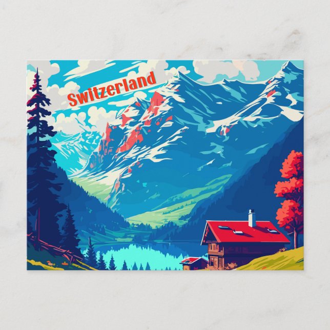 Switzerland Retro Alpine Chalet Travel Postcard (Front)
