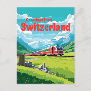 Switzerland Retro Mountain Train Travel Postcard