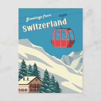 Switzerland Retro Snowy Mountain Gondola Postcard