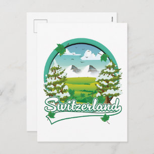 Switzerland retro travel logo holiday postcard