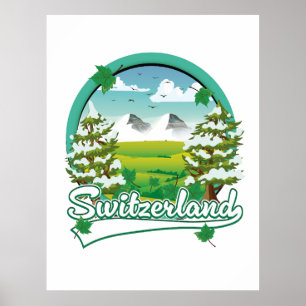 Switzerland retro travel logo poster