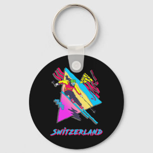 Switzerland Ski Skier Retro Snow Skiing Adventure Key Ring