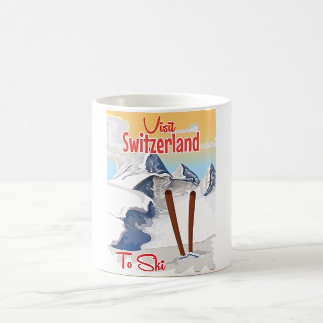 Switzerland Ski travel poster Coffee Mug (Center)