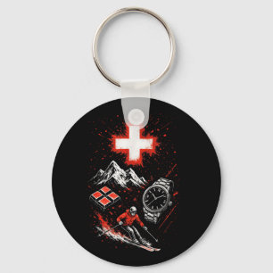 Switzerland Skiing Mountains Adventure Alps T-shir Key Ring