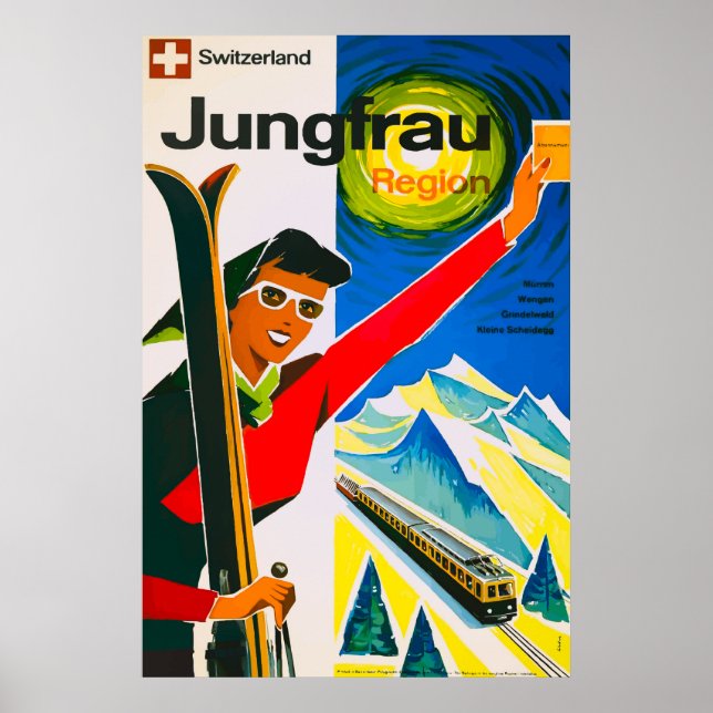 Switzerland Skiing Vintage Travel Poster (Front)