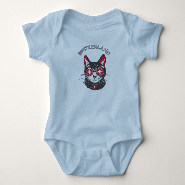 Switzerland Soccer Cat Mascot Swiss Fan flag Baby Bodysuit (Front)