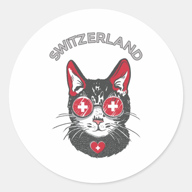 Switzerland Soccer Cat Mascot Swiss Fan flag Classic Round Sticker (Front)