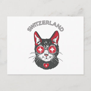 Switzerland Soccer Cat Mascot Swiss Fan flag Postcard