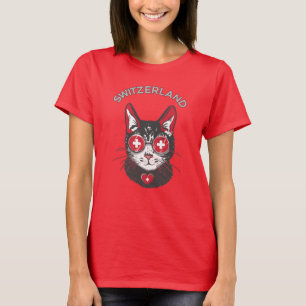 Switzerland Soccer Cat Mascot Swiss Fan flag T-Shirt