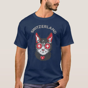 Switzerland Soccer Cat Mascot Swiss Fan flag T-Shirt