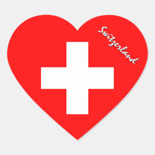 Switzerland Sticker, Heart, Patriotic Swiss Flag Heart Sticker