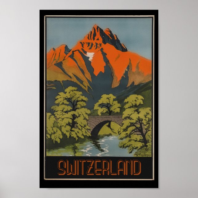 Switzerland Swiss Alps Mountains Vintage Travel Poster (Front)