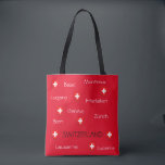 Switzerland swiss coat of arms Swiss places text Tote Bag<br><div class="desc">Switzerland bag with the Swiss coat of arms and text of places in Switzerland. Swiss souvenir.</div>