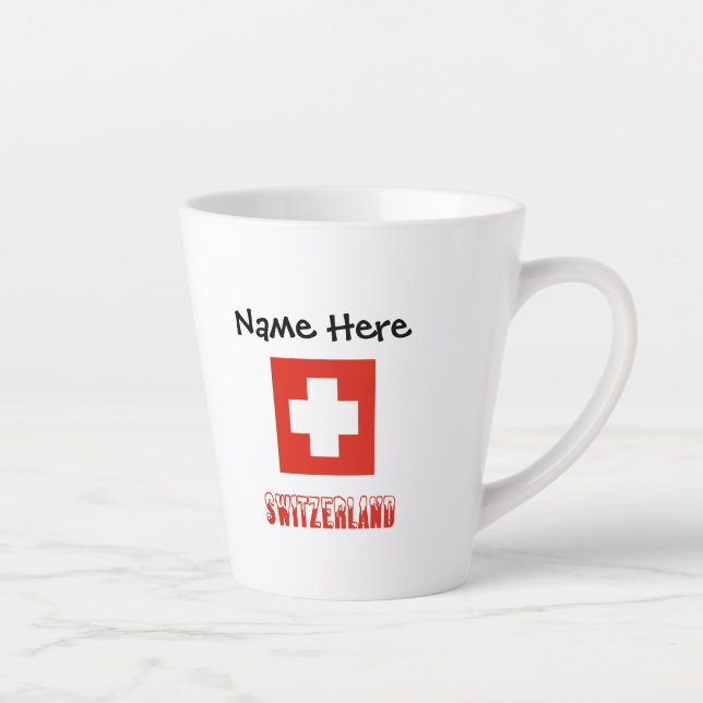 Switzerland Swiss Flag Black Personalisation  Latte Mug (Right)