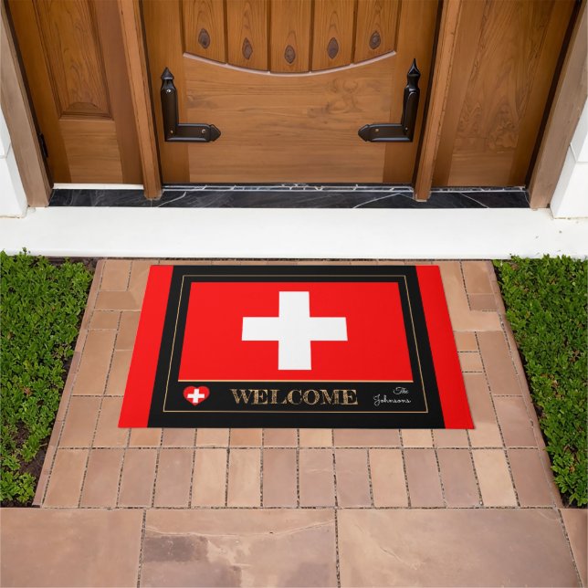 Switzerland & Swiss Flag house mats/sports Welcome Doormat (Outdoor)