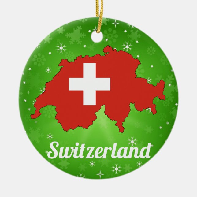 Switzerland Swiss Flag Map Christmas Ceramic Tree Decoration (Front)