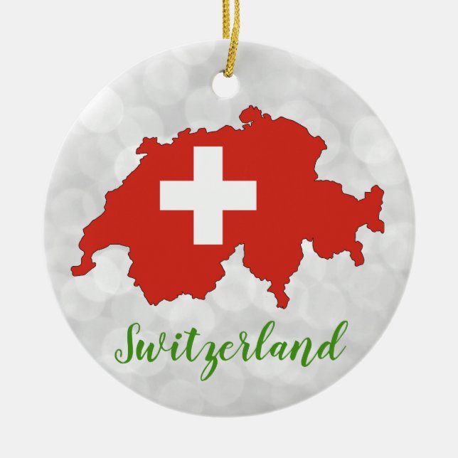 Switzerland Swiss Flag Map Christmas Ceramic Tree Decoration (Front)