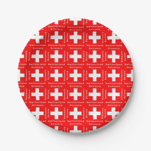 Switzerland Swiss Flag Red and White Paper Plate