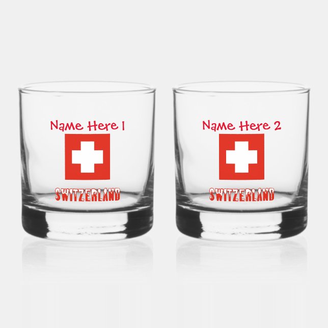 Switzerland Swiss Flag Red Personalisation Whiskey Glass (Front)