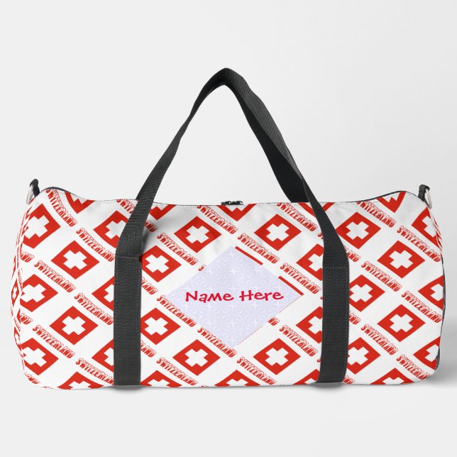 Switzerland Swiss Flag Tiled Red Personalisation  Duffle Bag (Front)