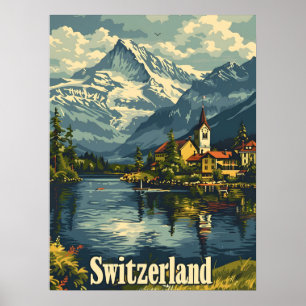 Switzerland Tranquility: Lakeside Village Poster